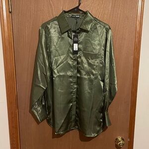 Fashion Nova Olive Green Satin Blouse